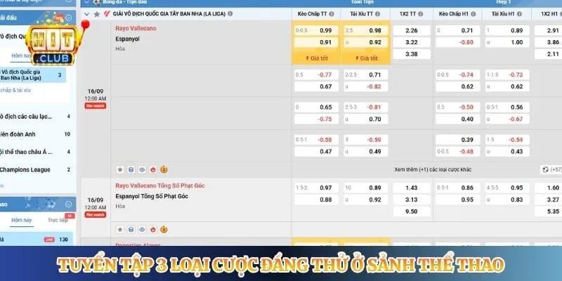 Tuyển tập 3 loại cược đáng thử ở sảnh thể thao
